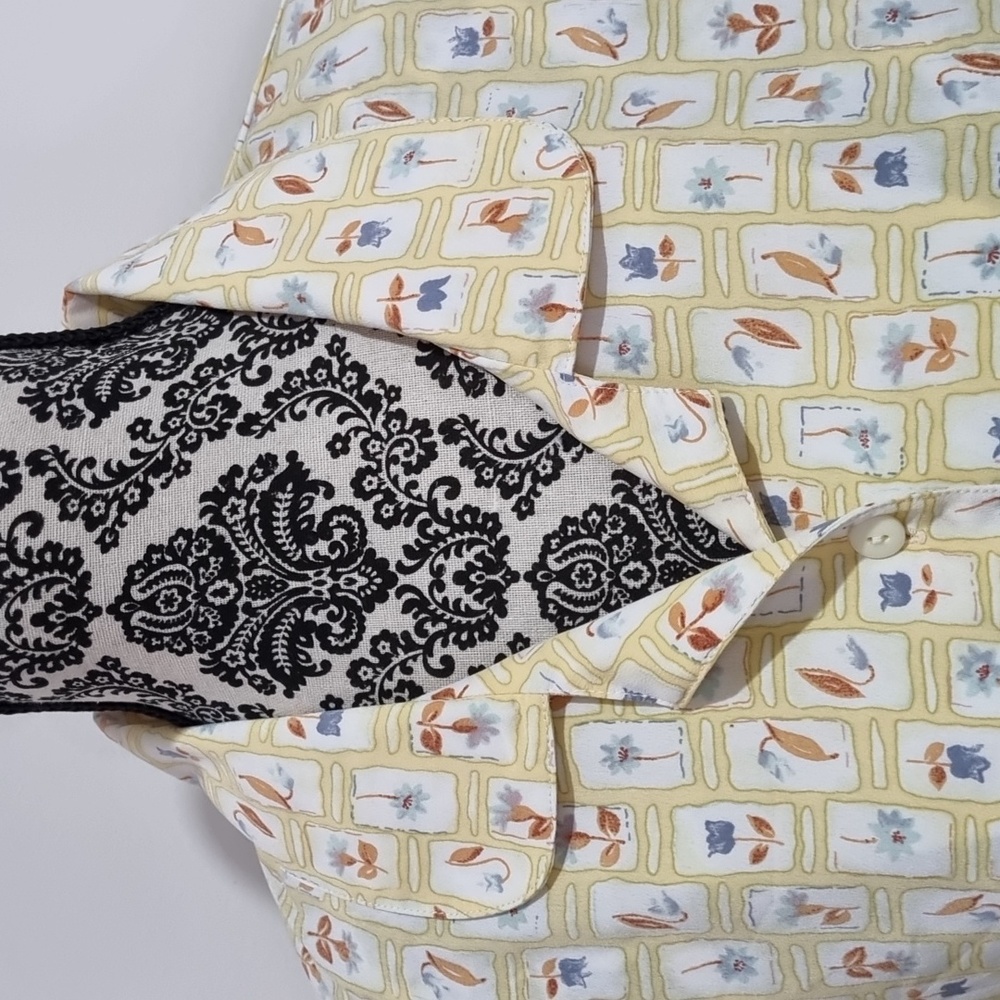 U&I, button-up top, pale yellow with floral print, size 16 - Picture 3 of 9